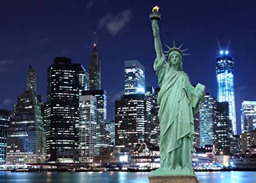 Statue de la Liberté fond New York nuit tissu imprimé skyline NYC 3x2m décor anniversaire