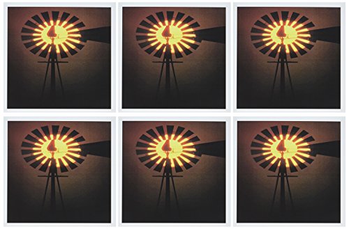3dRose 8 x 8 x 0.25 Inches Image of a Sunset Filtering Thru a Windmill in Texas Greeting Cards, Set of 6 (gc_163138_1)