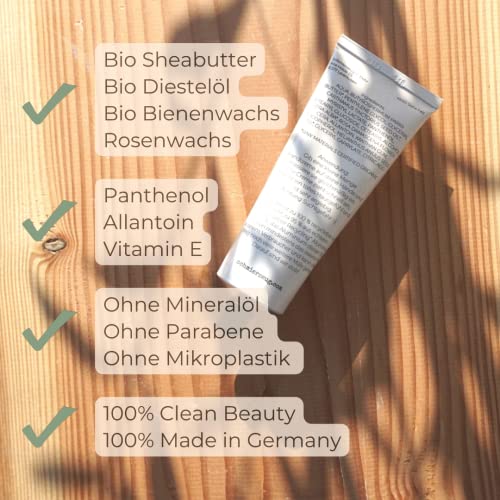SCHMIERZEUG Hand Cream, Clean Beauty mit Sheabutter, Panthenol & Allantoin, wirklich effektiv bei trockener Haut, zieht schnell ein, Handcreme unterstützt bei Neurodermitis, parfümfrei, 75ml – Bild 5