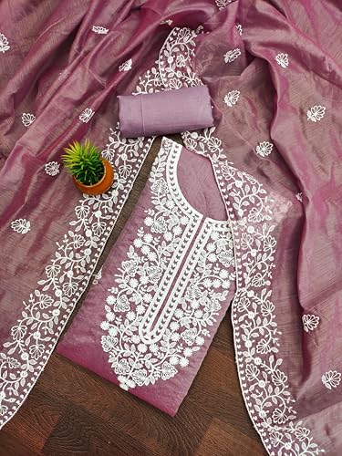Image of Y2Y Women's Heavy Cotton Embroidery Work Unstitched Salwar Suit Dress Material With Chanderi Work Dupatta (Free Size Multi Color)