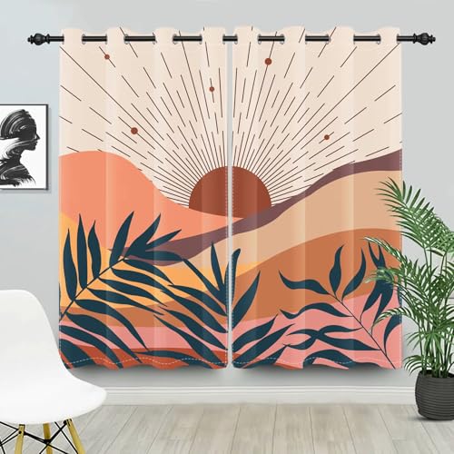 IKDZCM Cortinas con diseño de Paisaje Abstracto, Estilo Bohemio, para Sala de Estar, decoración Moderna del hogar, con Ojales, Opacas (Ancho x Alto/2 x 125 x 180 cm)