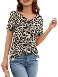NILOUFO Womens Casual Summer Shirts Tops Short Sleeve Cowl Neck Blouses Tunics(E:Spotted Pattern Leo