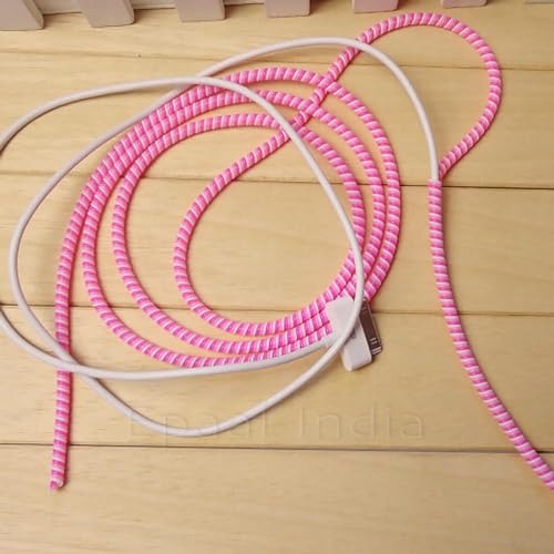 Image of J'TTON Spiral Triple Color (2 Pcs) 1.4 Meters Each-Full Size Cable Cord Charger Protector Saver Winder for iPhone & Android Charging Cables (Pink)