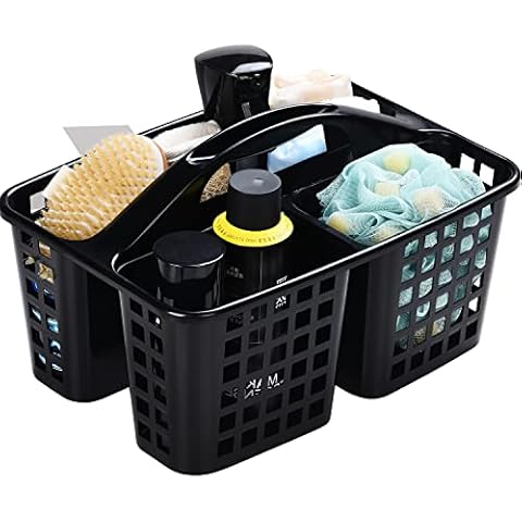 Haundry Plastic Shower Caddy Basket with 3 Compartments, Portable Divided Cleaning Supply Storage Organizer with Handle (Black) Cover