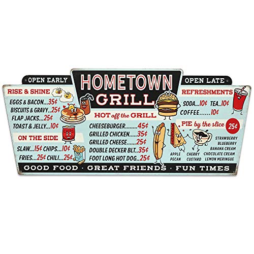 Open Road Brands Hometown Grill Menu Metal Wall DÃ©cor - Large 28 Inch x 12 Inch Distressed Menu Sign for Kitchen or Dining Room