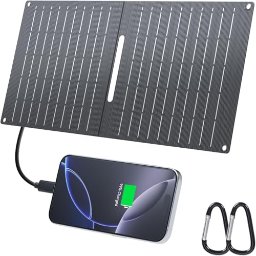 Ecosonique 15W Solar Ladegerät für Handy, IP67 Wasserdicht Faltbar Solarpanel für Handy,mit USB-A/USB-C...