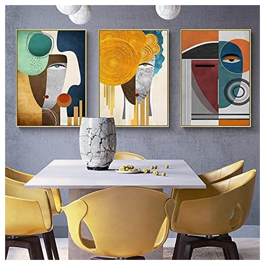JACBON Peinture sur toile géométrique abstraite, figurine moderne, affiche d'art contemporain, visage imprimé, tableau d'art mural pour décoration de salon, 40x50cm x 3, sans cadre