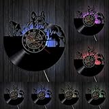 YanGxx French Bulldog Couple Wall Art Home Decor Wall Clock Made of Vinyl Record Modern Puppy Dog Wall Clock Dog Breed Dog Owners Gift with LED, Black