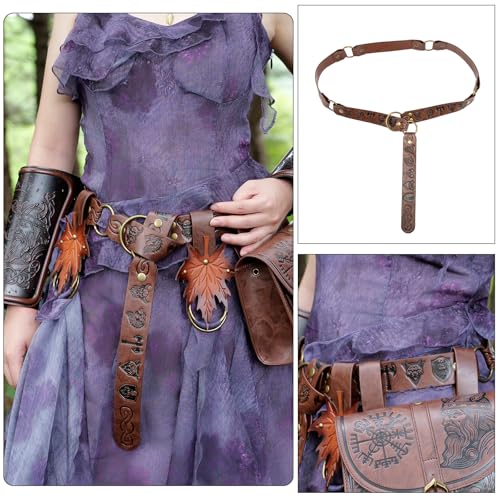 SV SENVAN Viking Belt for Men & Women- PU Leather Adjustable Medieval Costume Accessory Renaissance Belt with Metal Rings3