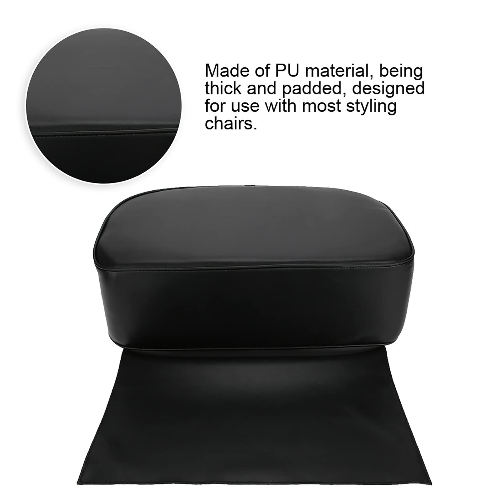 Salon Booster Seat Cushion for Kids, PU Barber Booster Seats for Styling Chair, Portable Booster Seat for Hair Salon Chair, Spa Equipment Black, 19.3x6.1inch