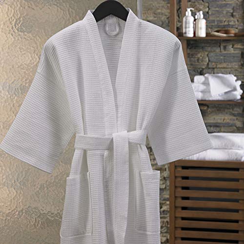 Marriott Waffle Kimono Robe - Exclusive Hotels Waffle Bath Robe - Luxury Cotton Blend - One Size Fits Most - White2