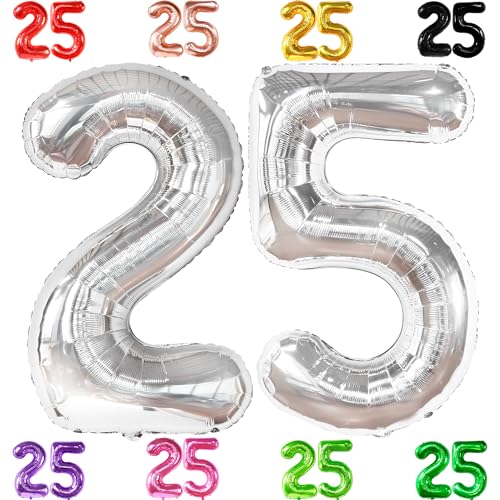 KatchOn, Silver 25 Balloon Numbers - 40 Inch | Silver Mylar Foil BalloonFor 25th happy Birthday Decorations | 25th Anniversary Decorations | Birthday Party Decoration
