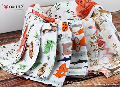 FENSILO - Mullwindeln - Mulltücher - 10er Pack 70x80 cm - Stoffwindeln, Made IN EU, schadstoffgeprüft -Spucktücher Baby für Jungen und Mädchen– Baby Mullwindeln- Tierchen – Bild 5