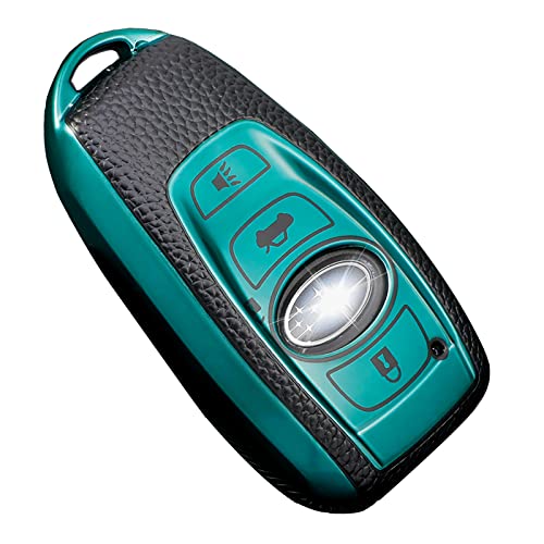 Cacacar for Subaru Key Fob Cover Premium Soft TPU Leather Full Cover Protection Key Fob Case for Subaru Forester Outback BRZ Legacy CrossTrek Smart Key Protector Green