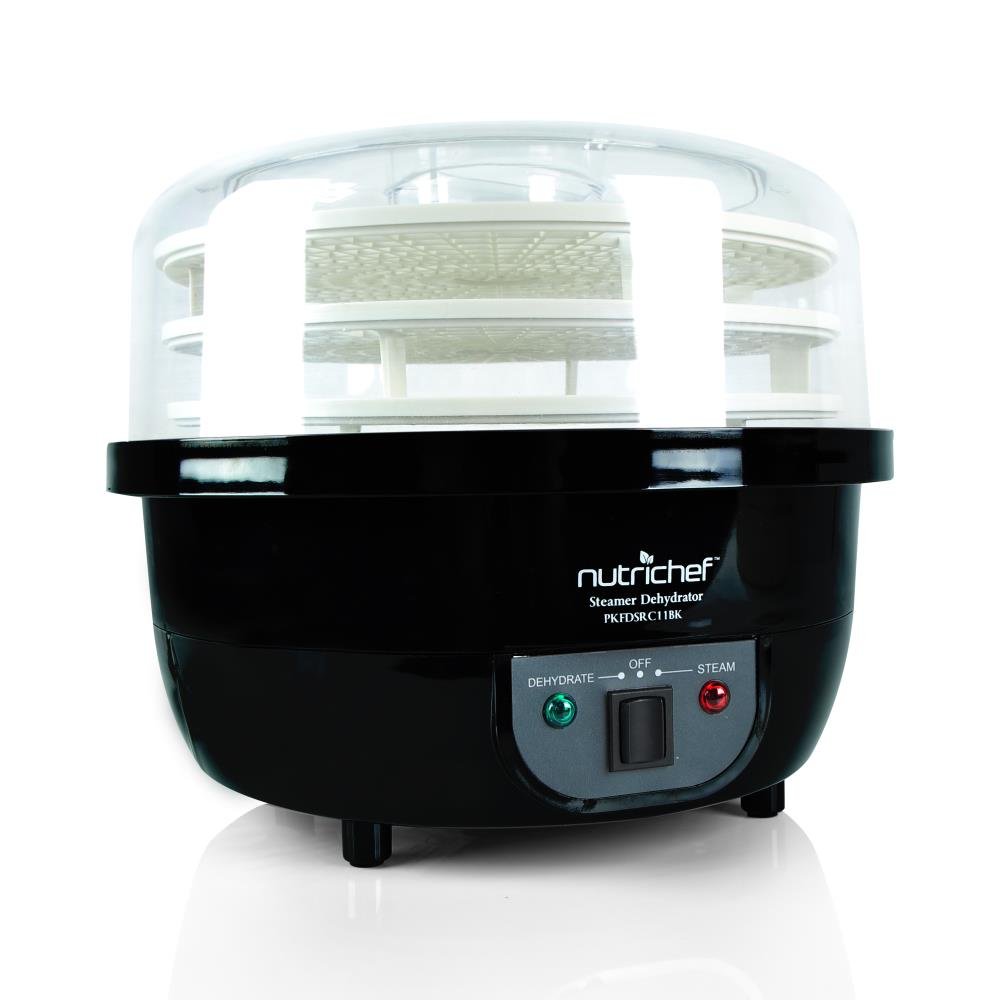 NutriChef Food Dehydrator Machine and Professional Electric Steamer, Cooker, Meat Preserver, Beef Jerky Maker, Fruit Dryer, Steams Rice and Vegetables with Stackable Trays in Black - (PKFDSRC11BK)