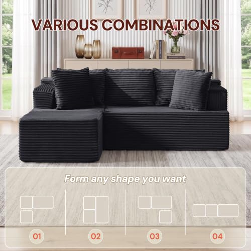 Image of Korser Boneless Couches for Living Room, Cloud Couch Sectional with Ottoman, L-Shaped Sofa with Fluffy Comfy Corduroy Deep Seat, Bedroom, Apartment, No Assembly Required