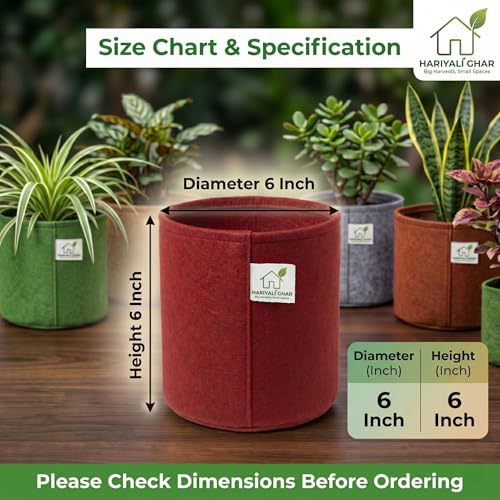 Image of 400 GSM Geo Fabric Round Grow Bags 6x6 Inch, Red Planting Bags for Terrace and Kitchen Gardening Pack of 20