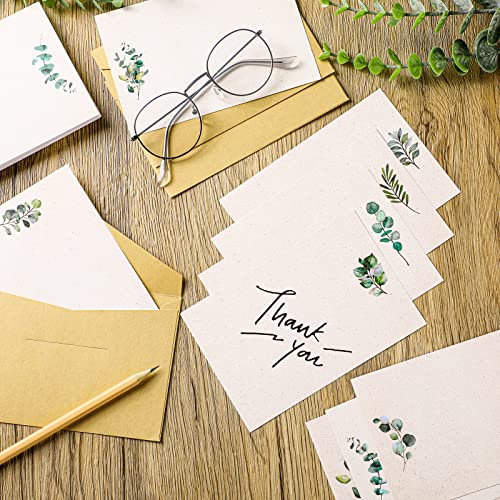 Image of Spiareal 100 Pcs Greenery Note Cards 4x6in, Eucalyptus Leaves Blank Note Cardstock Floral Watercolor Index Thank Greeting Cards for School Office Wedding Baby Shower(Milk White)