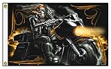 Skeleton Riding Motorcycle Flipping Middle Finger Polyester 3' x 5' Deluxe Biker Flag