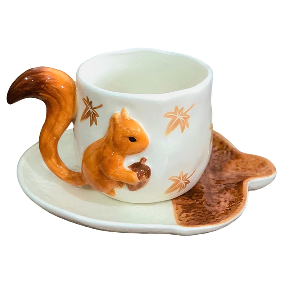 CTRLZS Flower Mugs Lovely Squirrel Relief Decoration Porcelain Cup& Sauce Coffee Mug for Dining Table Afternoon Tea Teacup Fruits Juice Cup B