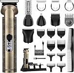 Hatteker Beard Trimmer Kit Professional Hair Clipper Zero Gapped T-Blade Electric Razor Shaver for Nose Ear Body Face Mustache Trimmer for Men Cordless Grooming Kit 8 in 1