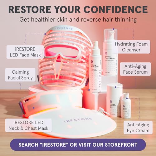 Image of iRestore Illumina LED Neck & Chest Anti Aging Mask - for Smoother, Firmer and Glowing Skin at Home - Red and Infrared Light Therapy for Neck - Red Light Skincare Device with 230 LEDs (White)