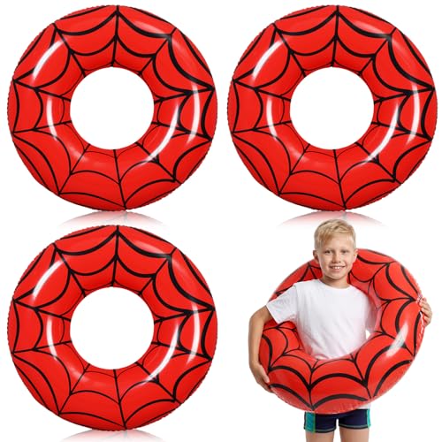Sumind 4 Pcs 24 Inches Inflatable Pool Floats for Kids, Cute Pool Floaties Tube, Fruit Swim Tube Rings Bulk for Kids Girls Boys, Lake Beach Outdoor Party Decoration Summer Vacation Holiday(Spider Web)