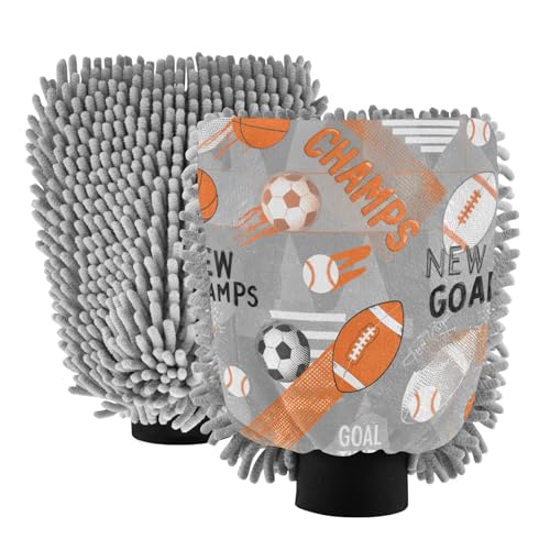 STAYTOP Rugby and Helmets Car Wash Mitt Microfiber, 2Pcs Scratch Free Lint-Free, Premium Chenille Microfiber Mitt Car Wash Brush-M