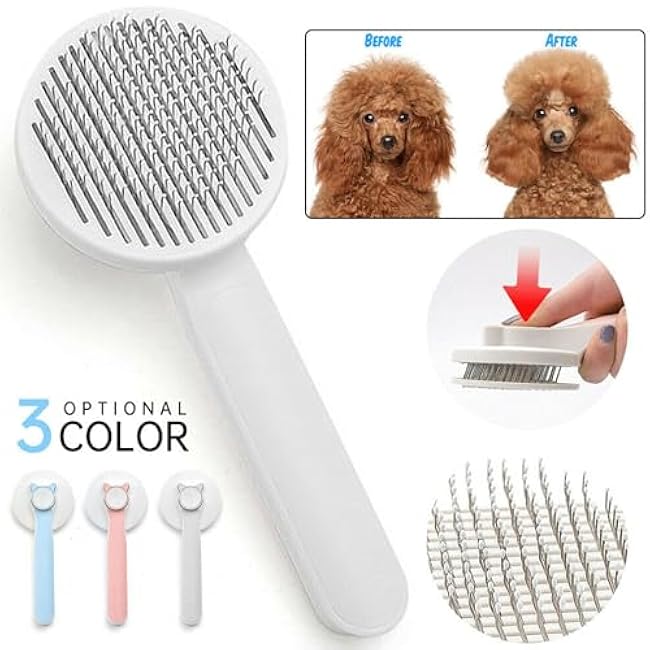 Cat Grooming Brush Slicker Brush for Pet Self Cleaning Hair Removal with Stainless Steel Needles Shedding & De-Matting Tool Hair Remover for Pet Dogs Cats (Blue)-12jjLgka