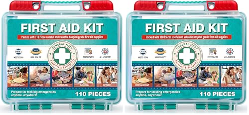 Image of General Medi 110 Pieces Small First Aid Kit - HardCase First Aid Box - Contains Premium Medical Supplies for Travel, Home, Office, Vehicle, Camping, Workplace & Outdoor (Pack of 2)