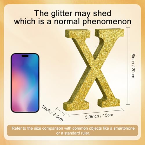 Image of TONIFUL 8 Inch Gold Glitter Letter X Table Centerpiece A-Z Gold Birthday Party Decorations,Gold Alphabet X for Birthday,Chrismas,Graduation,Bridal Shower,Wedding,Anniversary Party Supplies