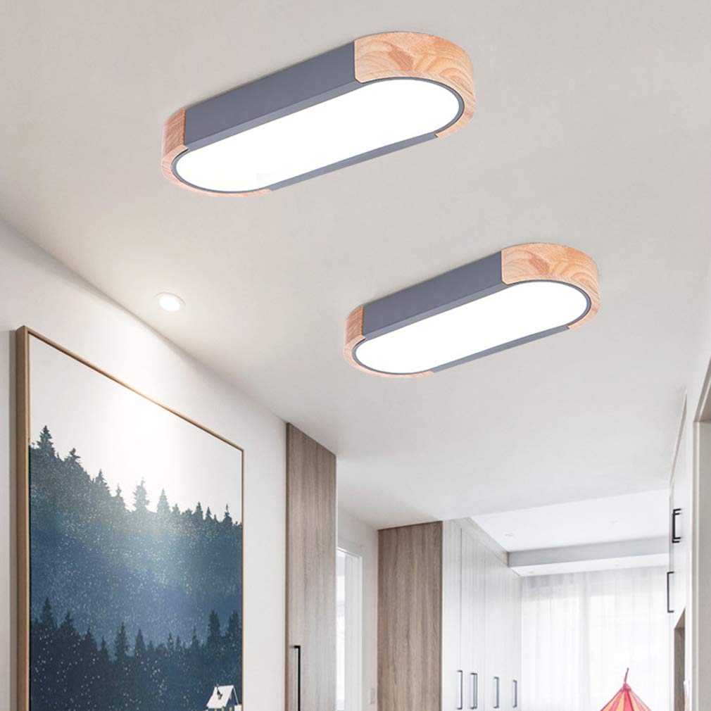 Regulable Alargado Plafon LED de Techo Superficie Cocina Madera+Metal Lampara de Techo Dormitorio Redondo Rectangular Plafon de Luz Colgante Interior Dormitorio Salon Oficina Habitacion Gris,35cm