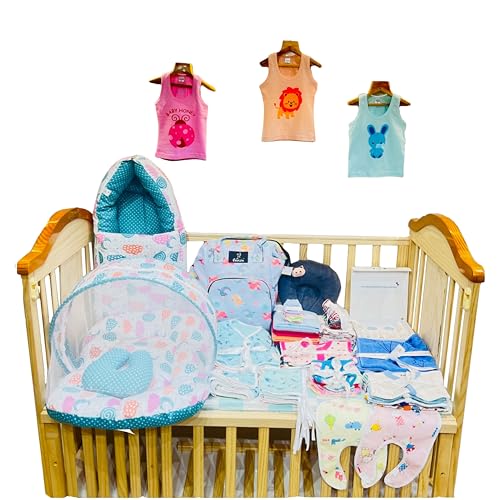 Image of Infantbond 72 in 1 New Born Baby Summer Complete Daily Items Combo | Baby Gift Set | New Born Gift set | Infant Combo set | Baby Hospital Bag for Newborn | New Born Essentials | Infant Clothes (0-6 Months) (Spiral Pista)