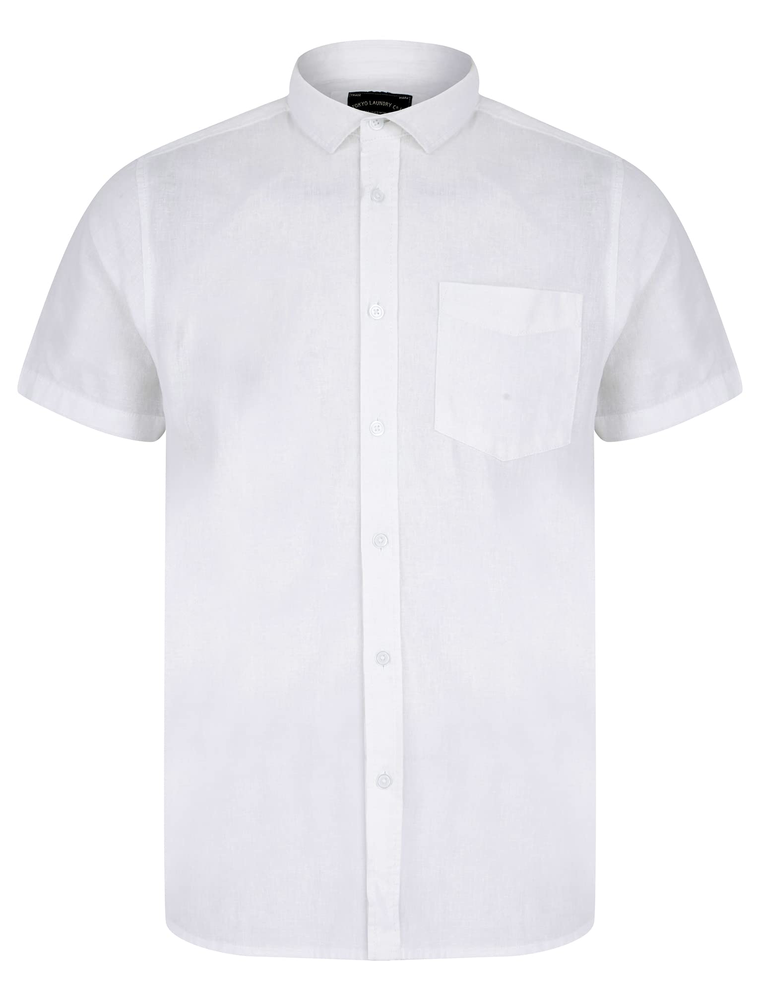 Tokyo Laundry Men's Bright White Bertrand Classic Collar Short Sleeve Linen Cotton Blend Shirt