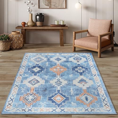 GIONARA Alfombra vintage, lavable, antideslizante, para sala de estar, dormitorio, diseño floral pastel, perfecta para cocina, comedor, pasillo, baño y oficina (160BLP, 2 pies 5 pulgadas x 5 pies)