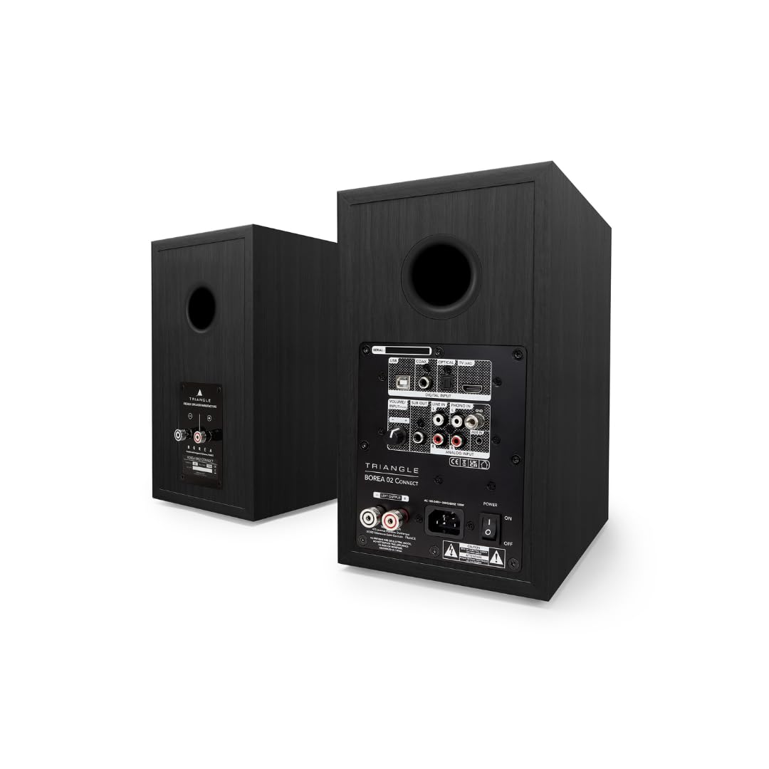 Triangle - Altavoces Activos BOREA BR02 Connect - Altavoces de Estantería Bluetooth con Amplificador 2X 50W - Audio HD - Entradas Phono/Plato TV ARC & USB - 176 x 310 x 274 mm - Negro (Par)
