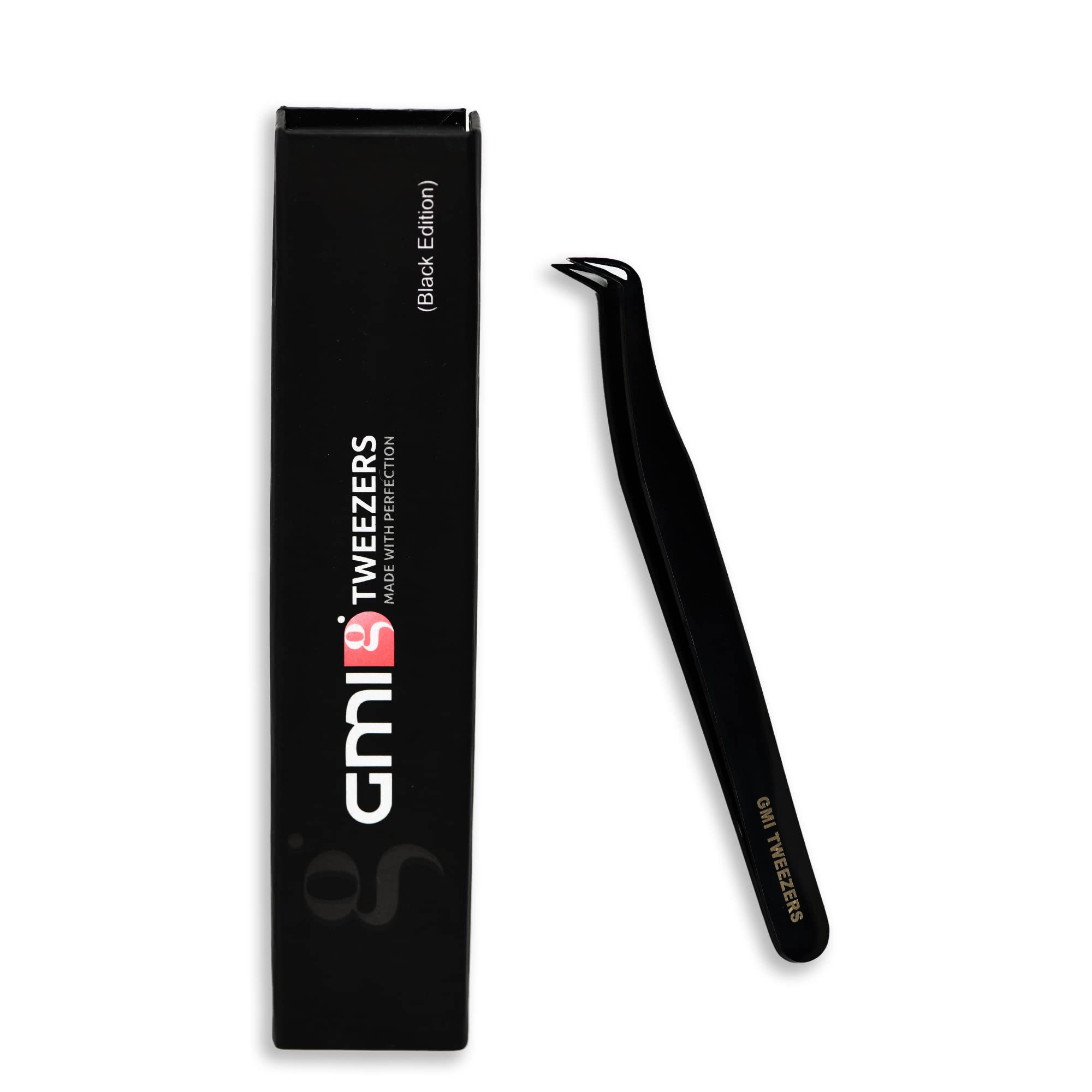 GMI Tweezers - Eyelash Extension Tweezers - Stainless Steel Lash Extension Tweezers - Eyelash extension kit - Lash tweezers for Eyelash Extensions - L-Shaped. Black