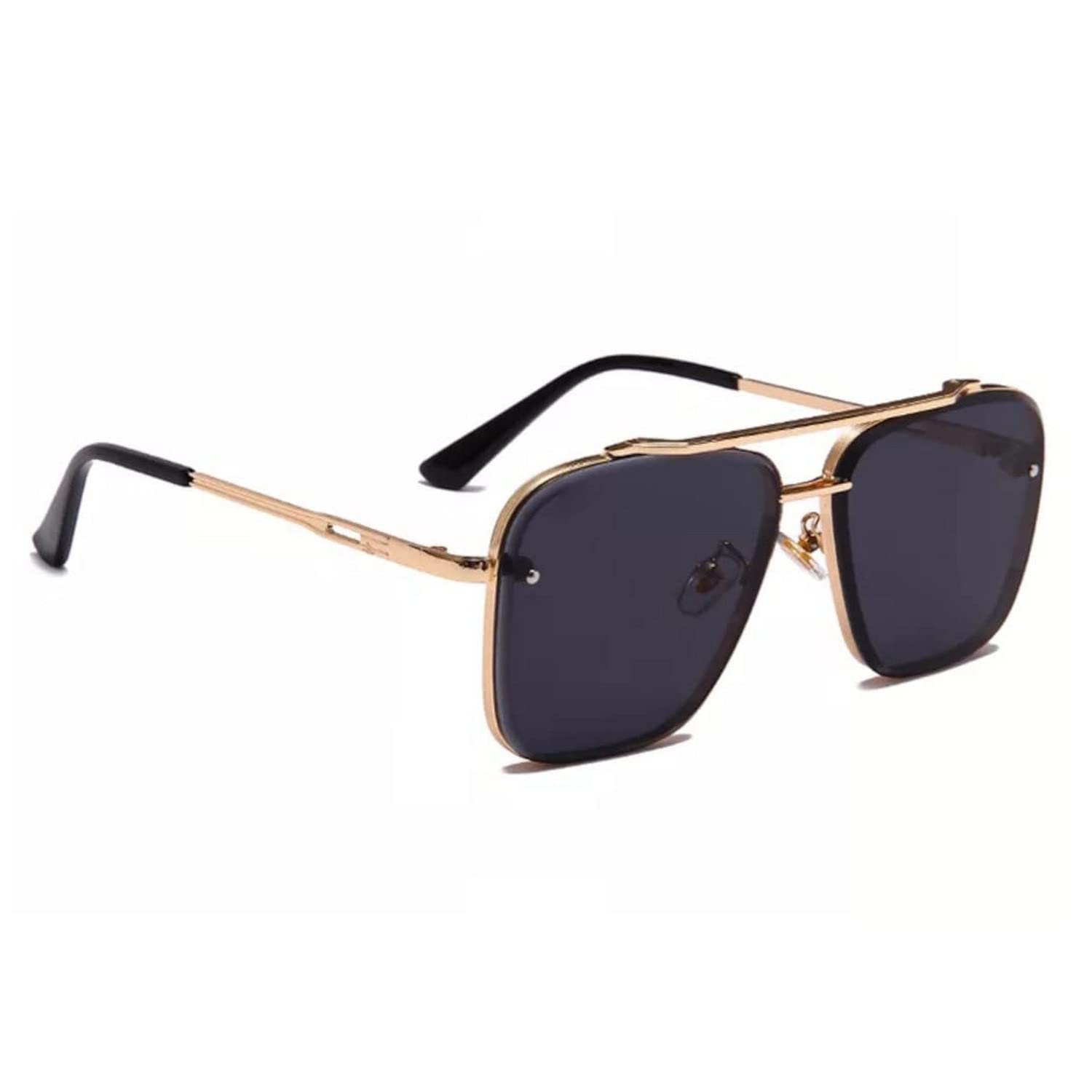 Sponsored Ad - UV Protected Driving Pilot Gradient Square Metal Body Sunglasses for Men and Women