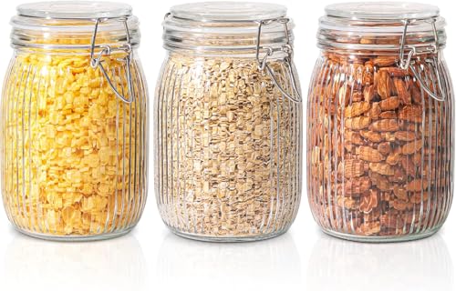 La mejor selección de Frascos Hermeticos de Vidrio los preferidos por los clientes. 50 U Chef Juego de 3 Frascos Herméticos de Vidrio, Tarros Redondos de Cristal, Almacenamiento de Alimentos, Frascos de Vidrio con Tapa con Sello de Preservación Transparente (37...