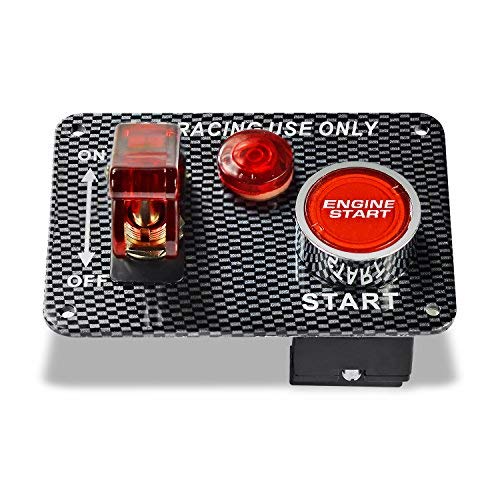 Quwei Carbon Fiber Racing Car 12V Ignition Switch Panel Engine Start Push Button Red Led Toggle (Red) #TOP2