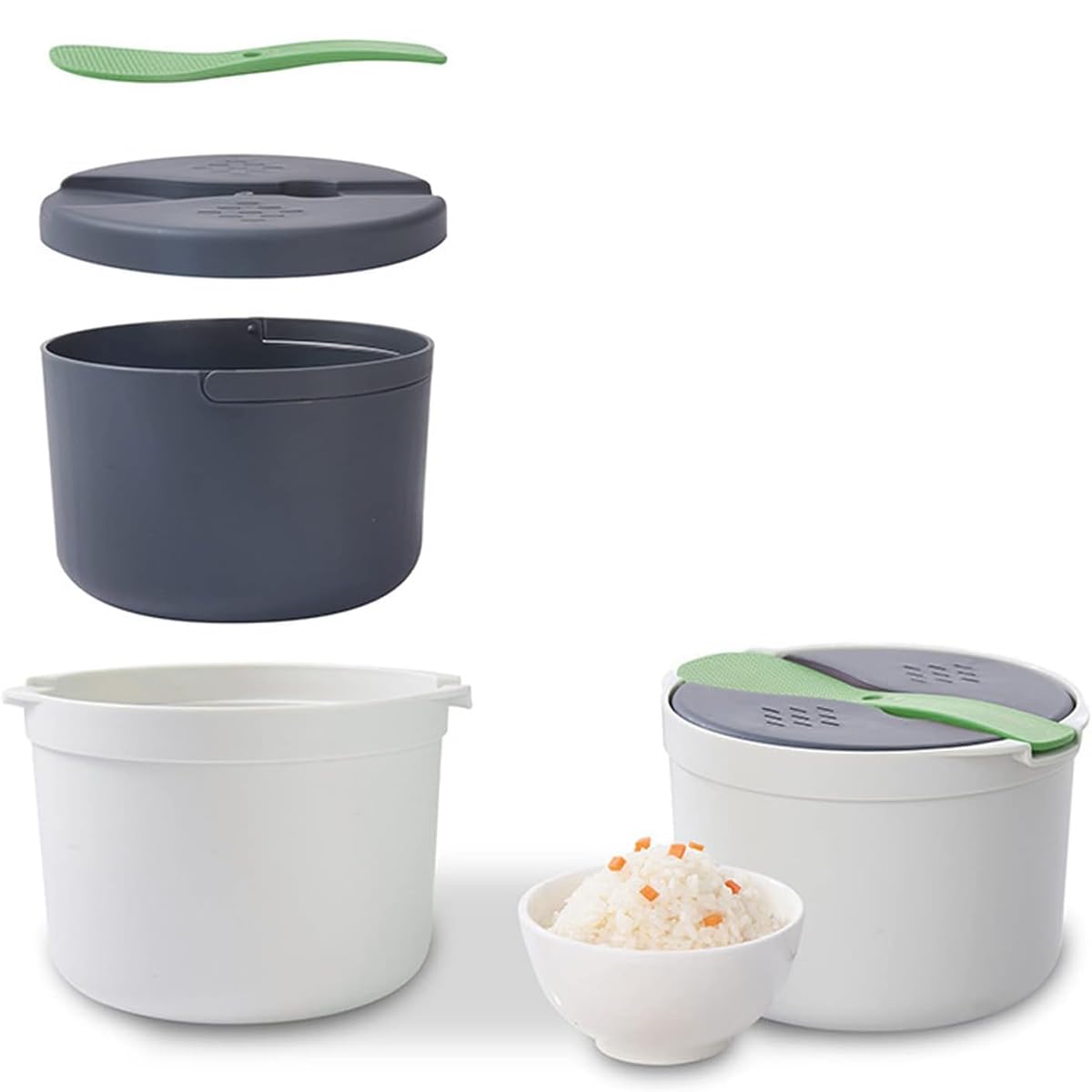 TERRIFI Microwave Rice Cooker, Microwave Rice and Pasta Cooker with Rice Spoon Easy Cooking or Reheating Set, Green