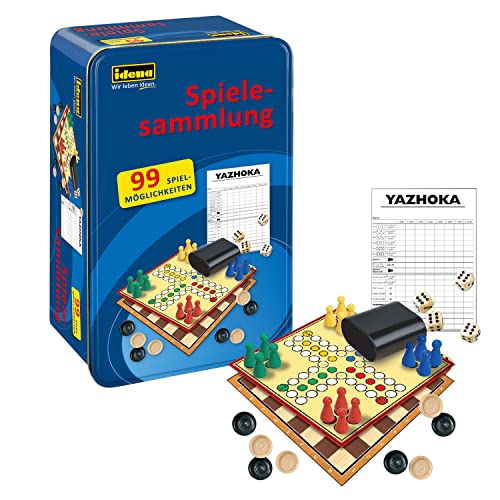 Idena -Spielesammlung mit 99 Spielm&ouml;glichkeiten, in Tinbox, inklusive verschiedenen Brett-und W&uuml;rfelspielen, Spielanleitung, f&uuml;r 2 bis 8 Spieler ab 6 Jahren