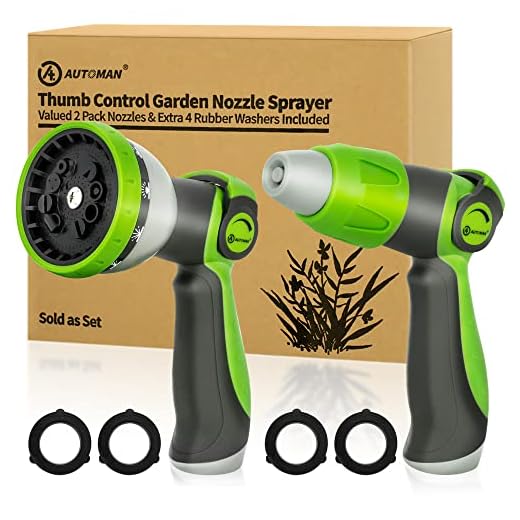 AUTOMAN Garden Hose Nozzle - 2 Pack, Thumb Control Sprayer, Slip-Resistant Water Nozzle, Extra 4 Washers, for Watering Plants Lawn & Garden, Cleaning, Washing Car, Showering Pets