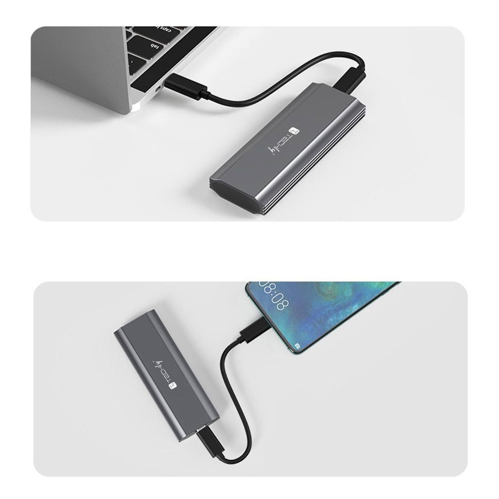 Techly 369113 Box Esterno USB-C™ USB3.2 Gen2 NVMe/SATA M.2 SSD Grigio
