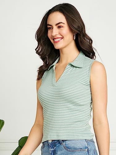 Image of Modeve Women Ribbed Sleeveless Fitted Top for Summer