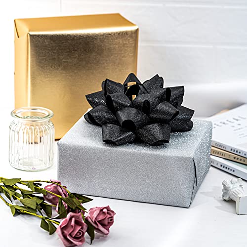 Lezakaa 8" Glitter Gift Bow - Black Self Adhesive Gift Bow For Birthday, Christmas, Wedding, Holiday (1 Pack) #TOP1