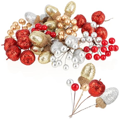 com-four® Weihnachtsdekoration - Zweige, Eicheln und Deko-Äpfel zum...