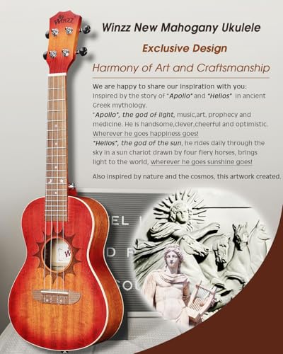 Winzz Ukulele Erwachsene Konzert 23 Zoll Anfänger Set Mahagoni-Holz, Kinder Einsteiger, Einzigartige Ukulele Kaufen Geschenke (Carbon Saiten, Matte Sunburst)