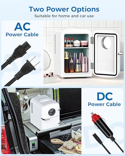 Image of Electactic Mini Fridge for Skincare, 4L /6 Cans Portable Compact Cosmetic Fridge, Desktop Fridge with AC /DC Adapters, Observation Window, Small Cooler and Warmer for Beverage, Makeup, Bedroom, White