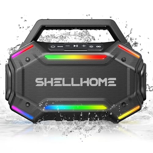 ShellHome Bluetooth 6.0 Speakers Outdoor, 80W(Peak) Loud Speaker with Bass, 30H Playtime, IPX6 Waterproof, RGB Lights, BassUp 2.0, TWS, Portable Large Jobsite Speakers for Party, Garage